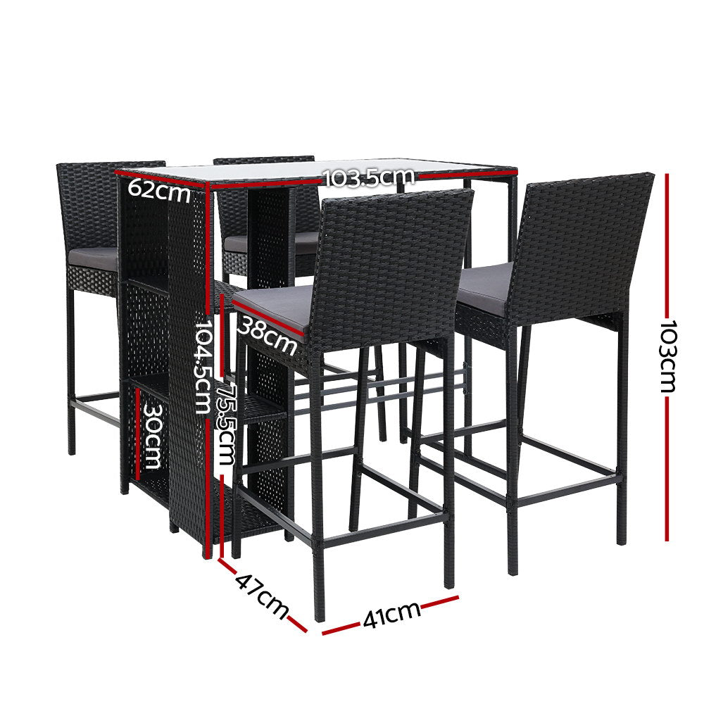 Gardeon 5-Piece Outdoor Bar Set Patio Dining Chairs Wicker Table Stools - TRENDZ