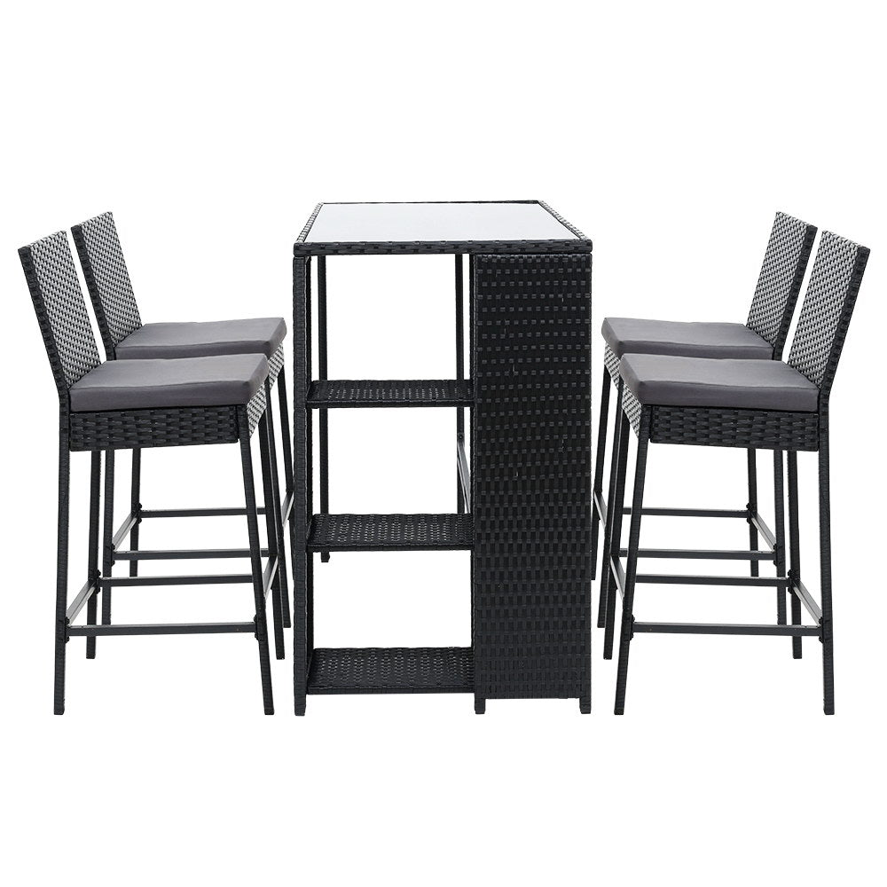 Gardeon 5-Piece Outdoor Bar Set Patio Dining Chairs Wicker Table Stools - TRENDZ