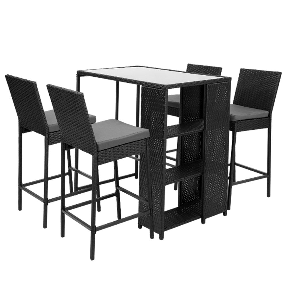 Gardeon 5-Piece Outdoor Bar Set Patio Dining Chairs Wicker Table Stools - TRENDZ