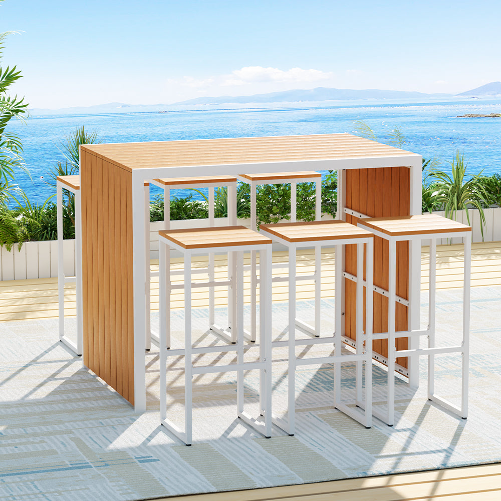 Gardeon 7-Piece Outdoor Bar Set Table Chairs Patio Bistro Set 6 Seater - TRENDZ