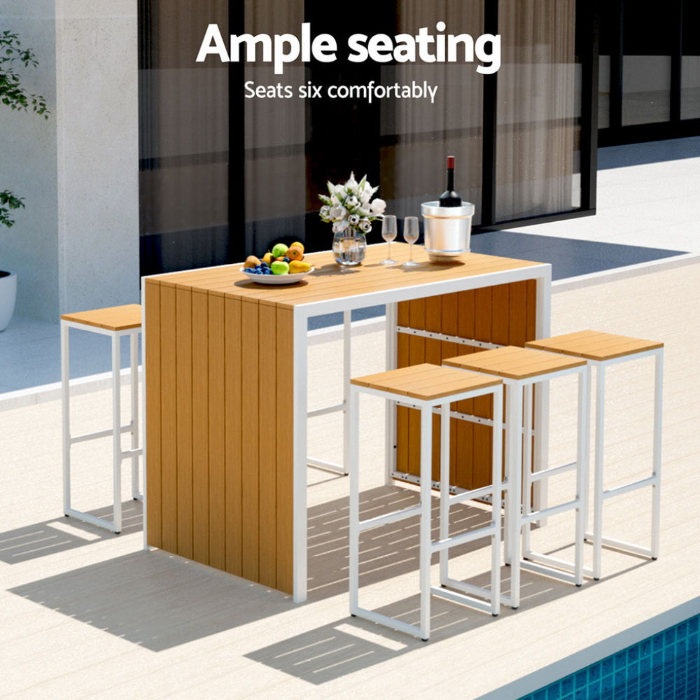 Gardeon 7-Piece Outdoor Bar Set Table Chairs Patio Bistro Set 6 Seater - TRENDZ