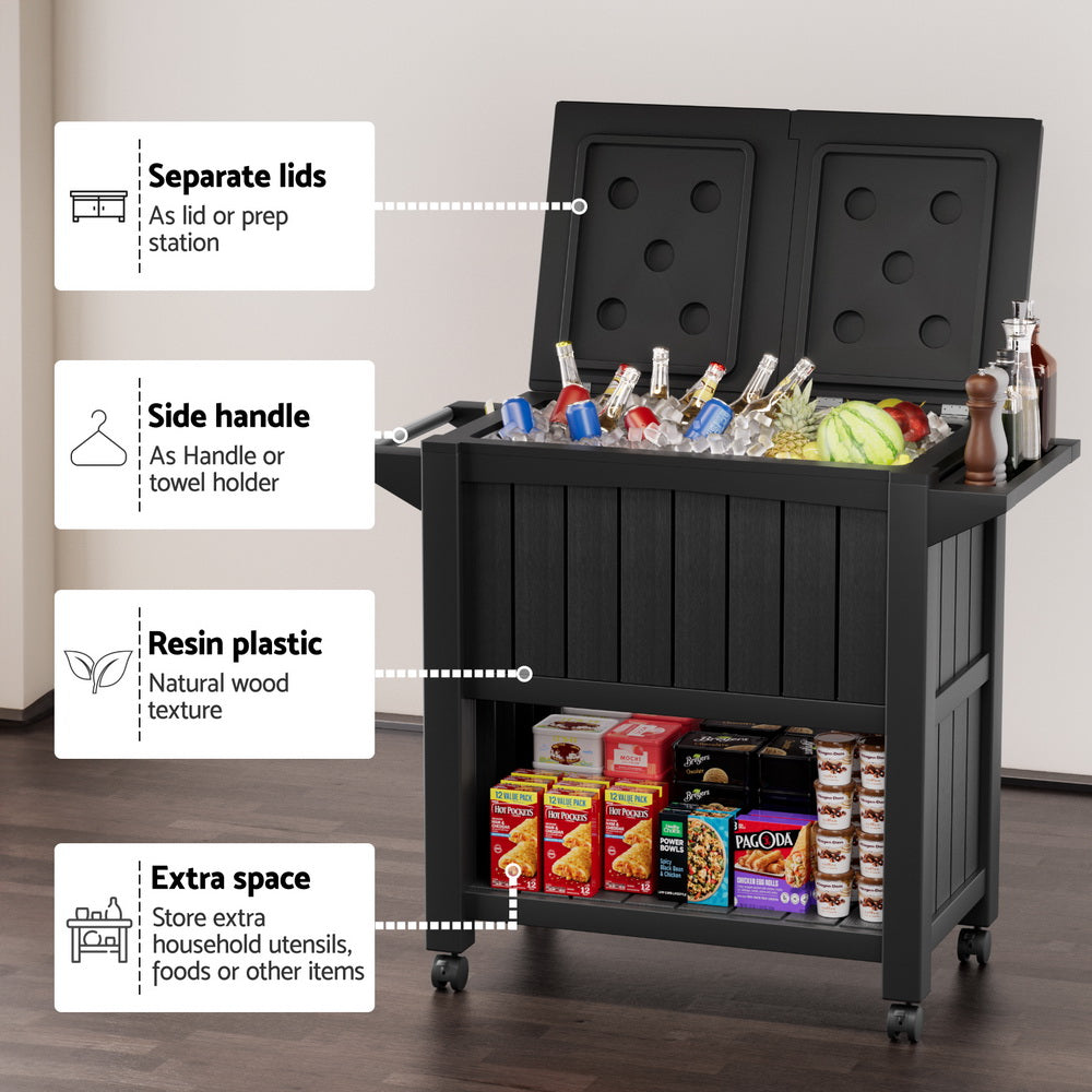 Gardeon Outdoor Storage Cabinet Box 80L Ice Bucket Cooler Rolling Serving Cart Kitchen Trolley - TRENDZ