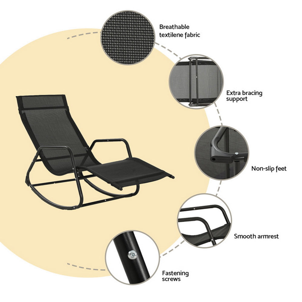 Gardeon Sun Lounge Rocking Chair Outdoor Lounger Patio Furniture Pool Garden - TRENDZ