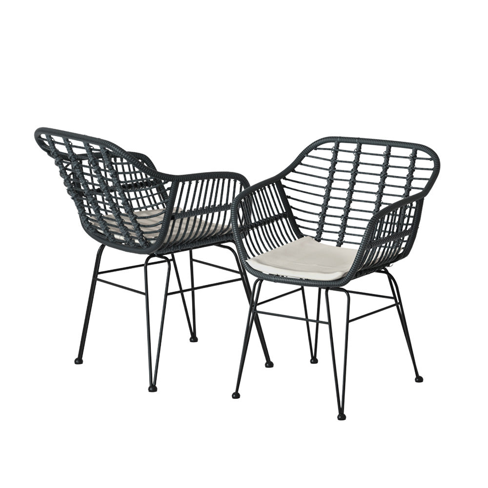 Gardeon 3PC Outdoor Furniture Bistro Set Lounge Setting Table Chairs Cushion Patio Grey - TRENDZ