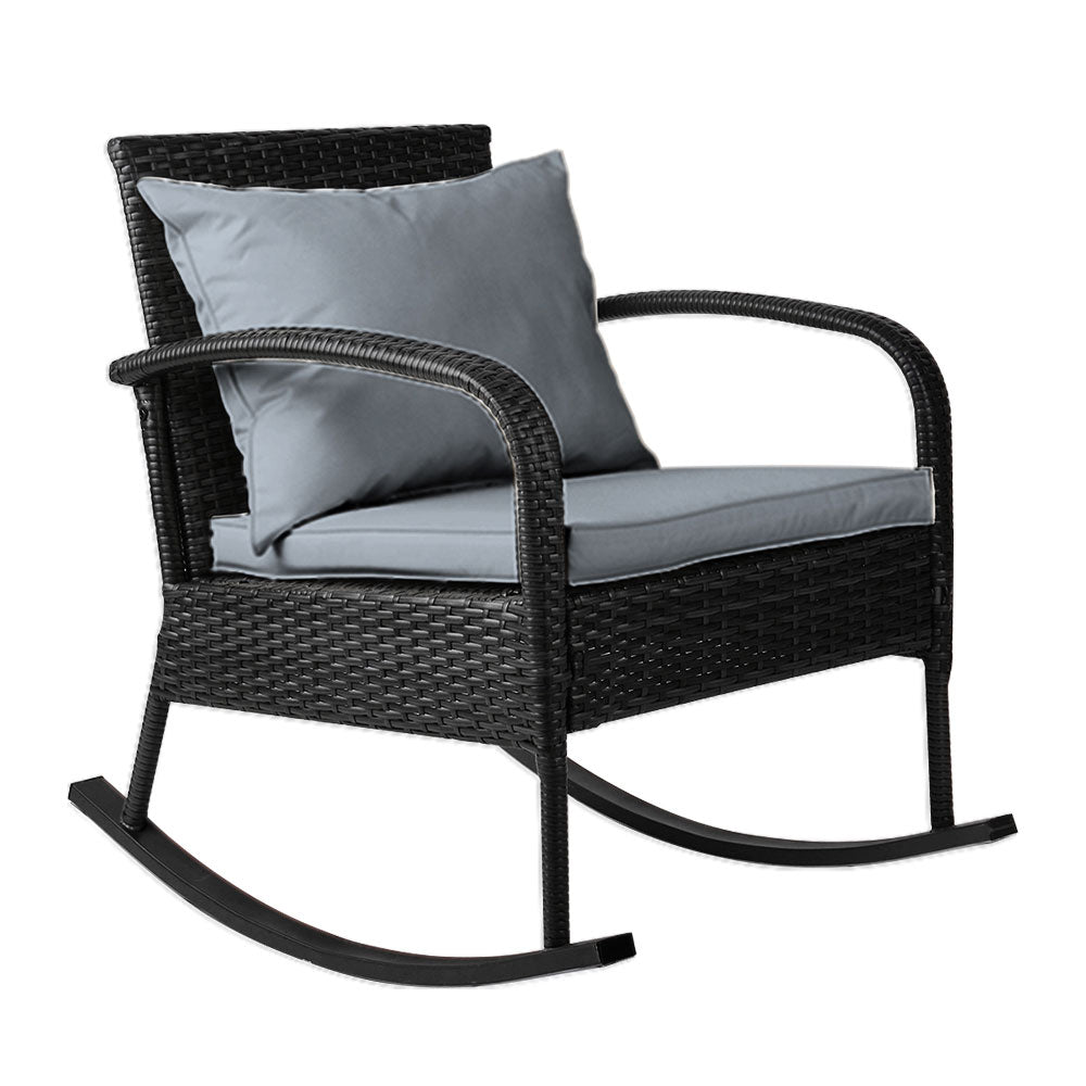 Gardeon Outdoor Furniture Rocking Chair Wicker Garden Patio Lounge Setting Black - TRENDZ