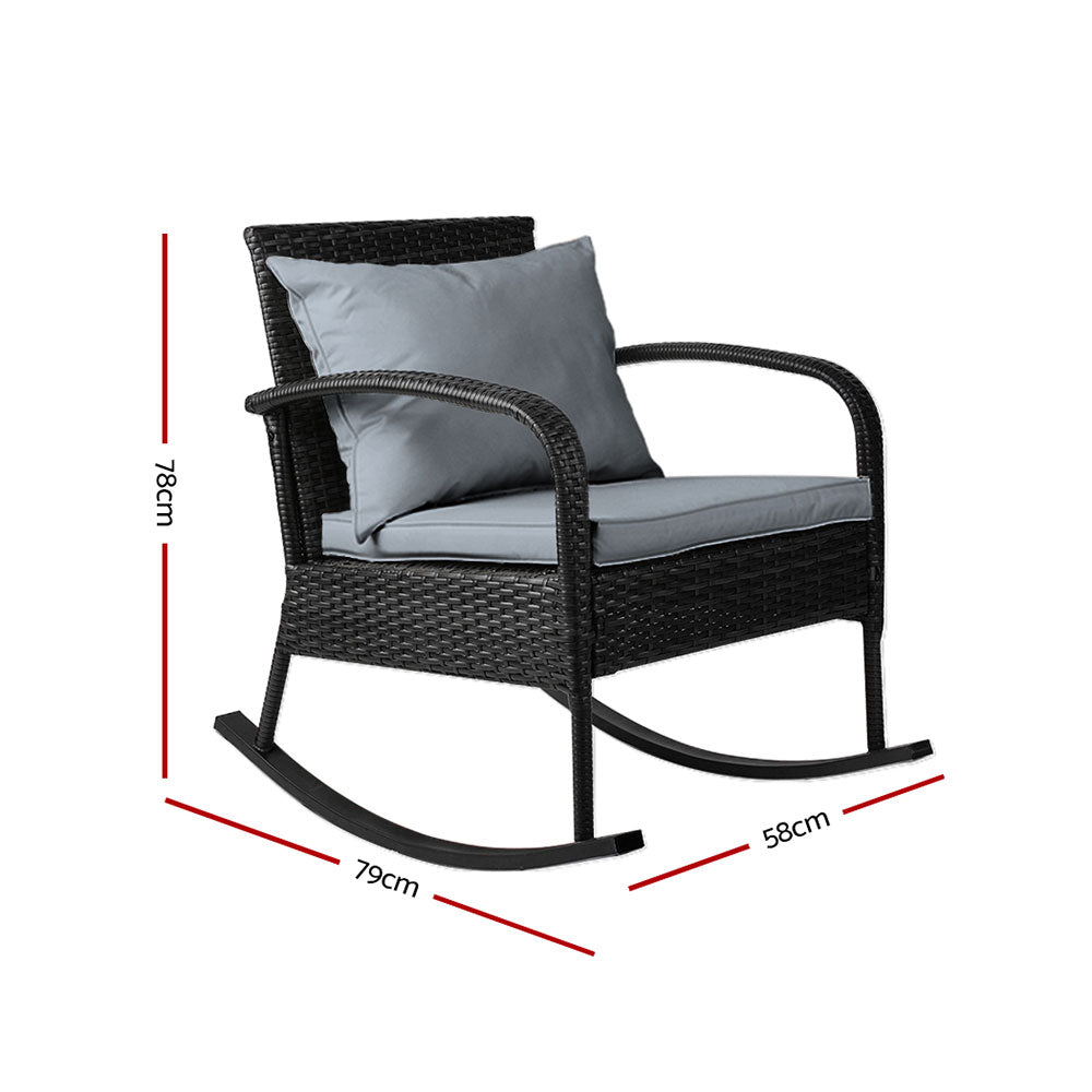 Gardeon Outdoor Furniture Rocking Chair Wicker Garden Patio Lounge Setting Black - TRENDZ