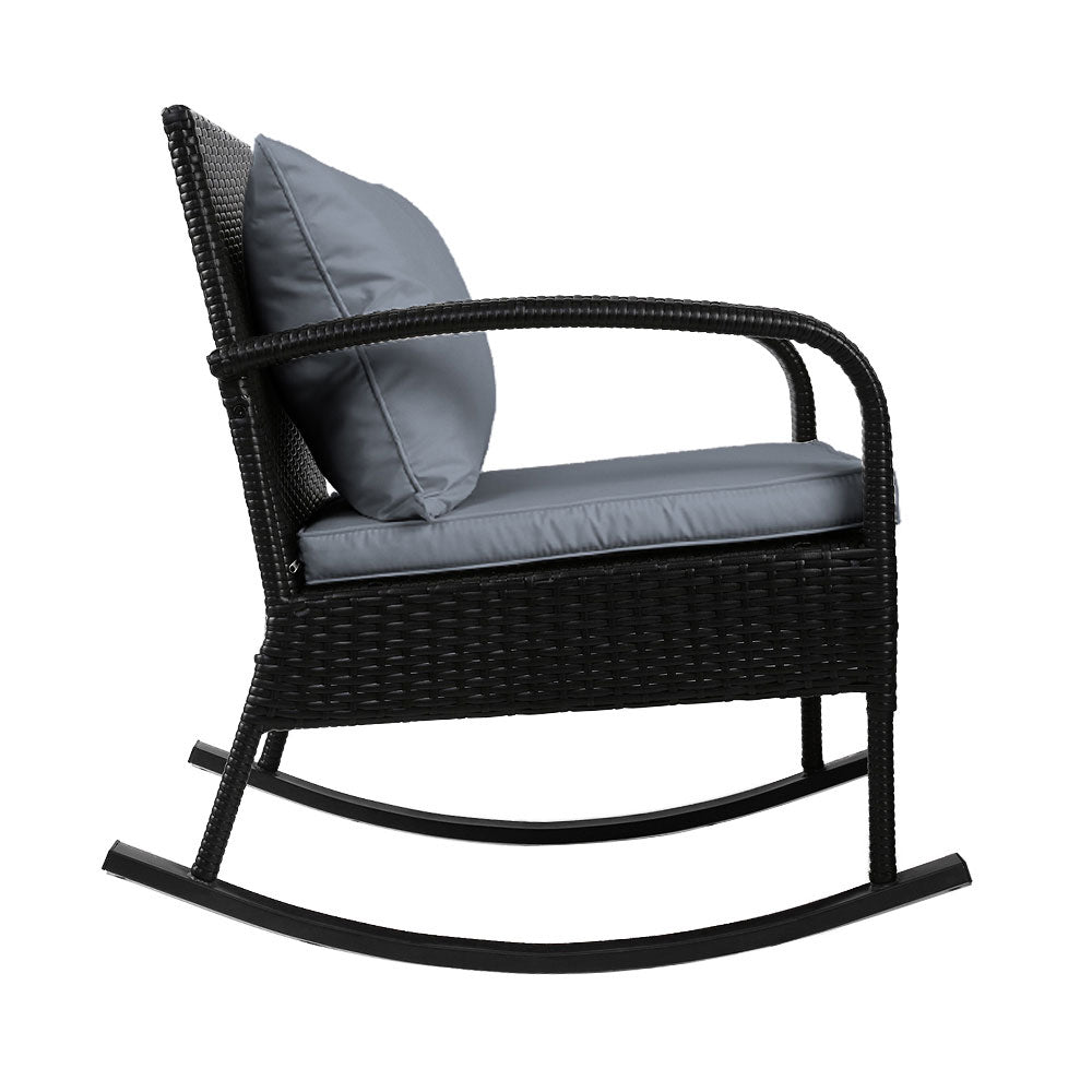 Gardeon Outdoor Furniture Rocking Chair Wicker Garden Patio Lounge Setting Black - TRENDZ
