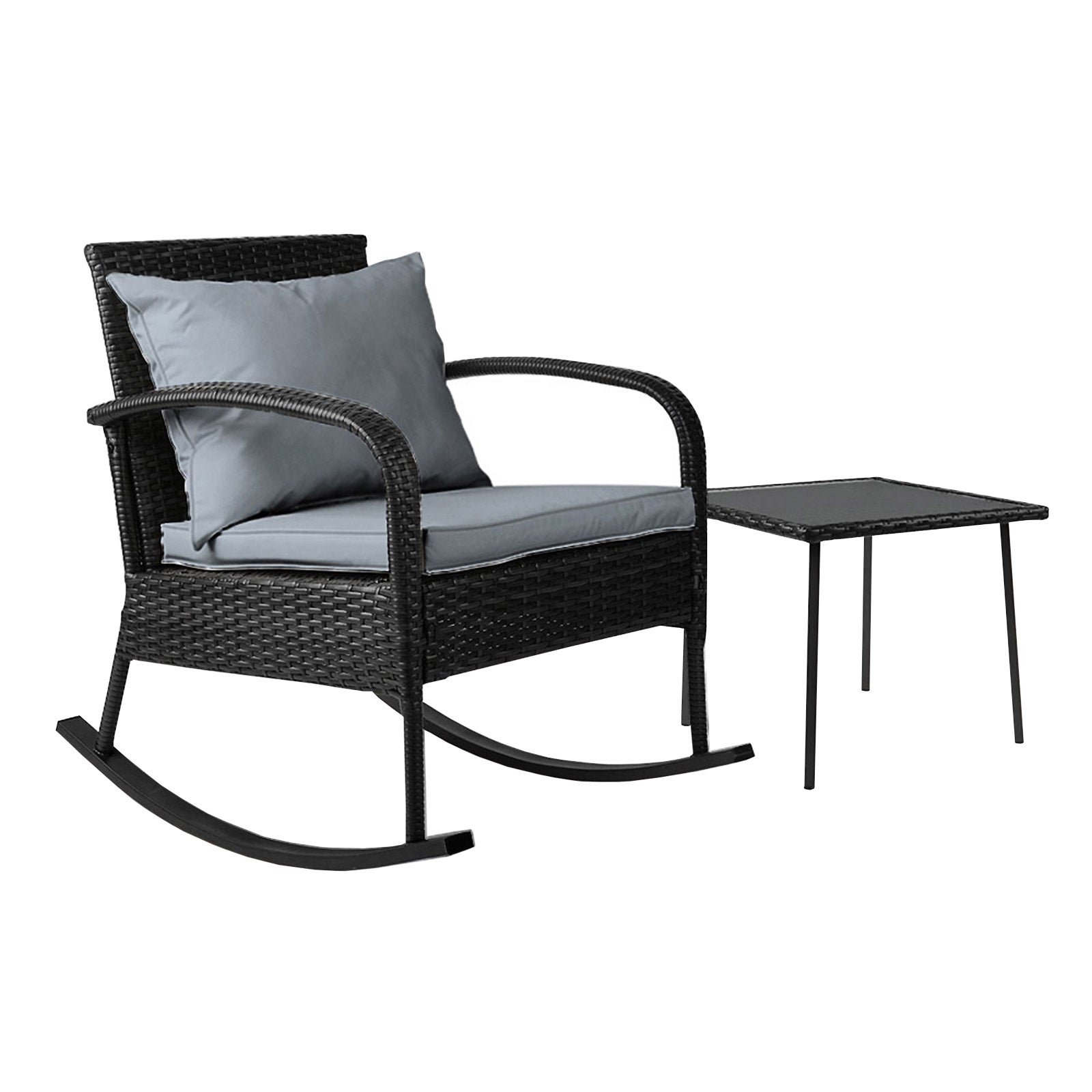 Gardeon 2PC Rocking Chair Table Wicker Outdoor Furniture Patio Lounge Setting - TRENDZ