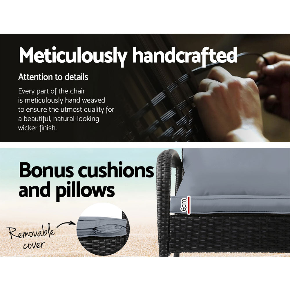 Gardeon 2PC Rocking Chair Table Wicker Outdoor Furniture Patio Lounge Setting - TRENDZ