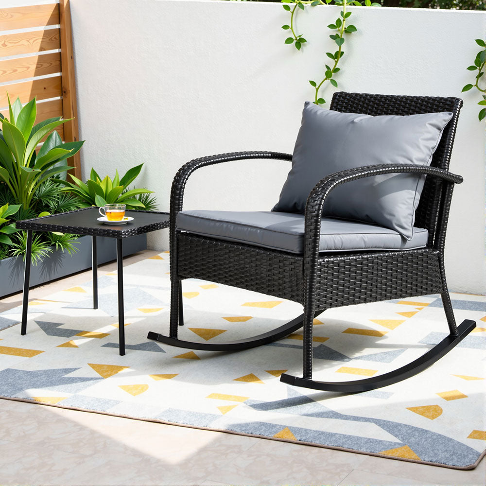 Gardeon 2PC Rocking Chair Table Wicker Outdoor Furniture Patio Lounge Setting - TRENDZ