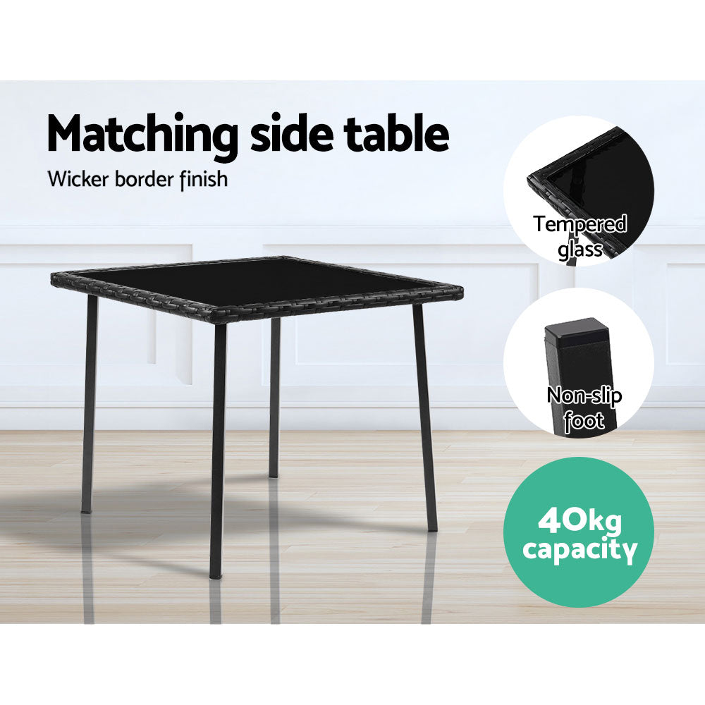 Gardeon 3PC Rocking Chair Table Wicker Outdoor Furniture Patio Bistro Set Black - TRENDZ