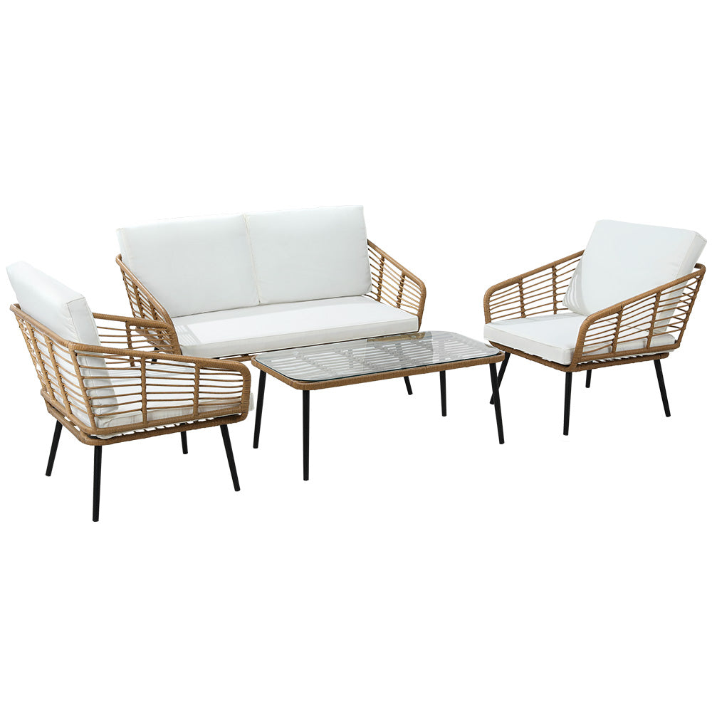 Gardeon 4-Piece Outdoor Sofa Set Rattan Lounge Setting Table Chairs - TRENDZ