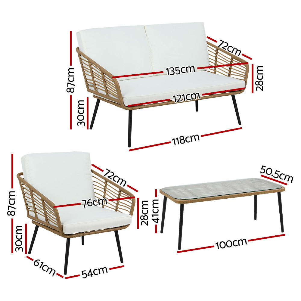 Gardeon 4-Piece Outdoor Sofa Set Rattan Lounge Setting Table Chairs - TRENDZ