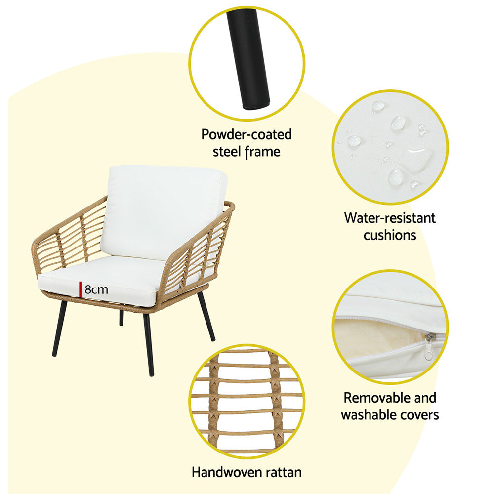 Gardeon 4-Piece Outdoor Sofa Set Rattan Lounge Setting Table Chairs - TRENDZ