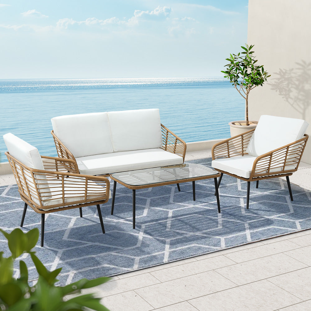 Gardeon 4-Piece Outdoor Sofa Set Rattan Lounge Setting Table Chairs - TRENDZ