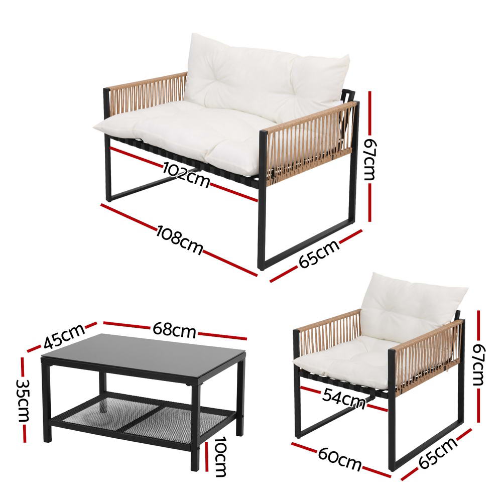 Gardeon 4 Seater Outdoor Sofa Set 4PCS Table Chair Set Garden Patio Furniture - TRENDZ