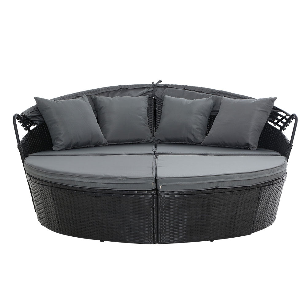 Gardeon Sun Lounge Setting Wicker Lounger Day Bed Outdoor Furniture Patio Black - TRENDZ