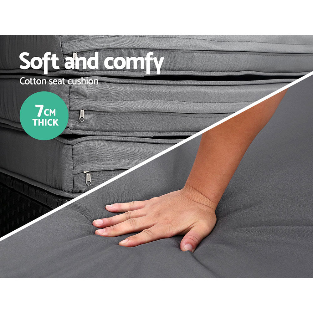 Gardeon Sun Lounge Setting Wicker Lounger Day Bed Outdoor Furniture Patio Black - TRENDZ