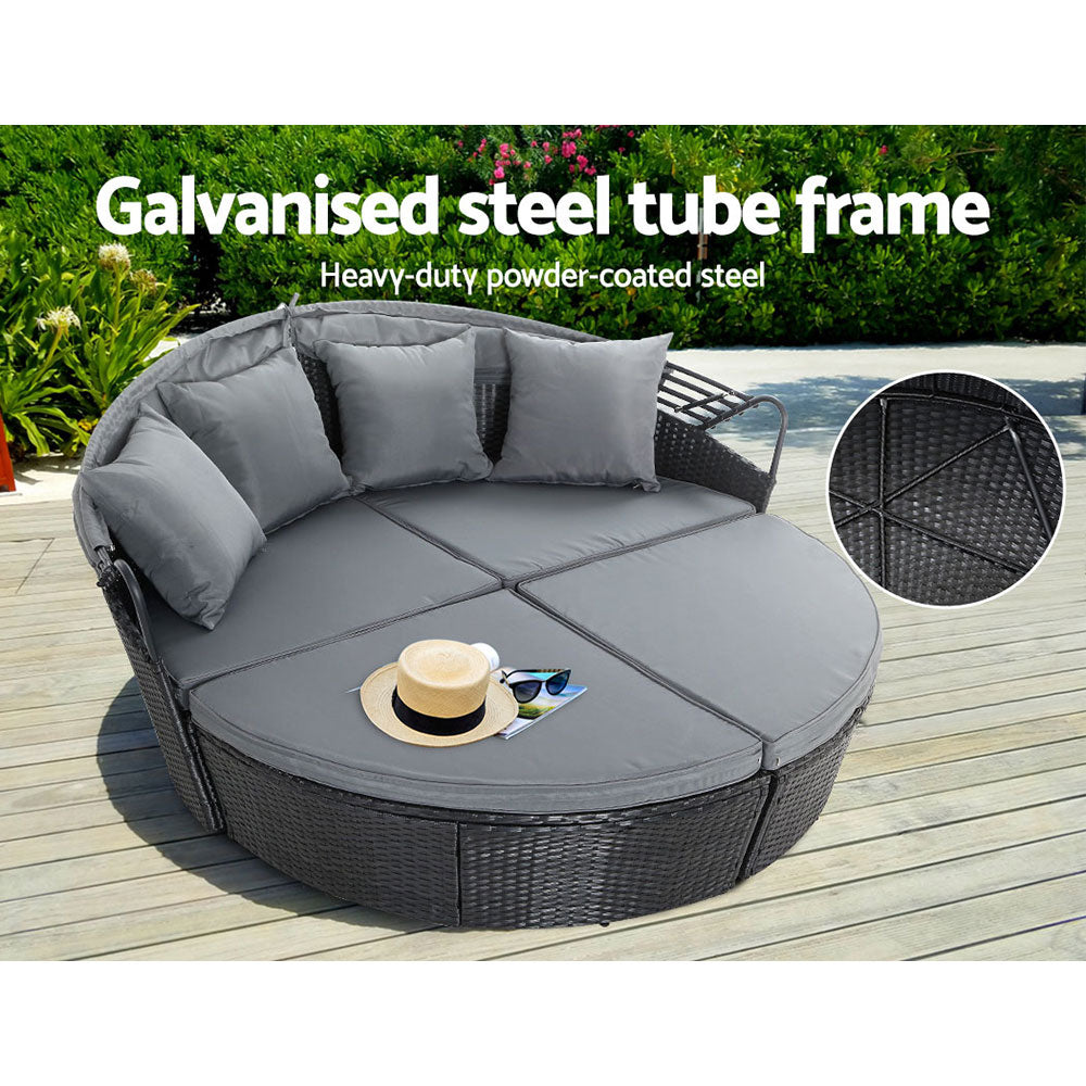 Gardeon Sun Lounge Setting Wicker Lounger Day Bed Outdoor Furniture Patio Black - TRENDZ