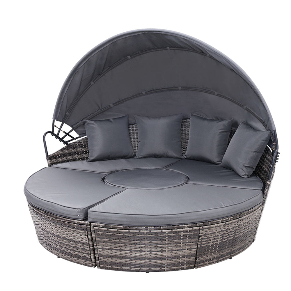 Gardeon Sun Lounge Setting Wicker Lounger Day Bed Patio Outdoor Furniture Grey - TRENDZ