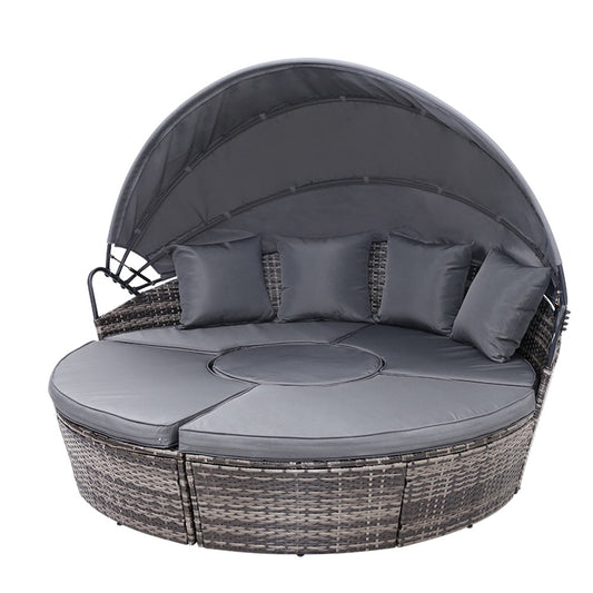 Gardeon Sun Lounge Setting Wicker Lounger Day Bed Patio Outdoor Furniture Grey - TRENDZ