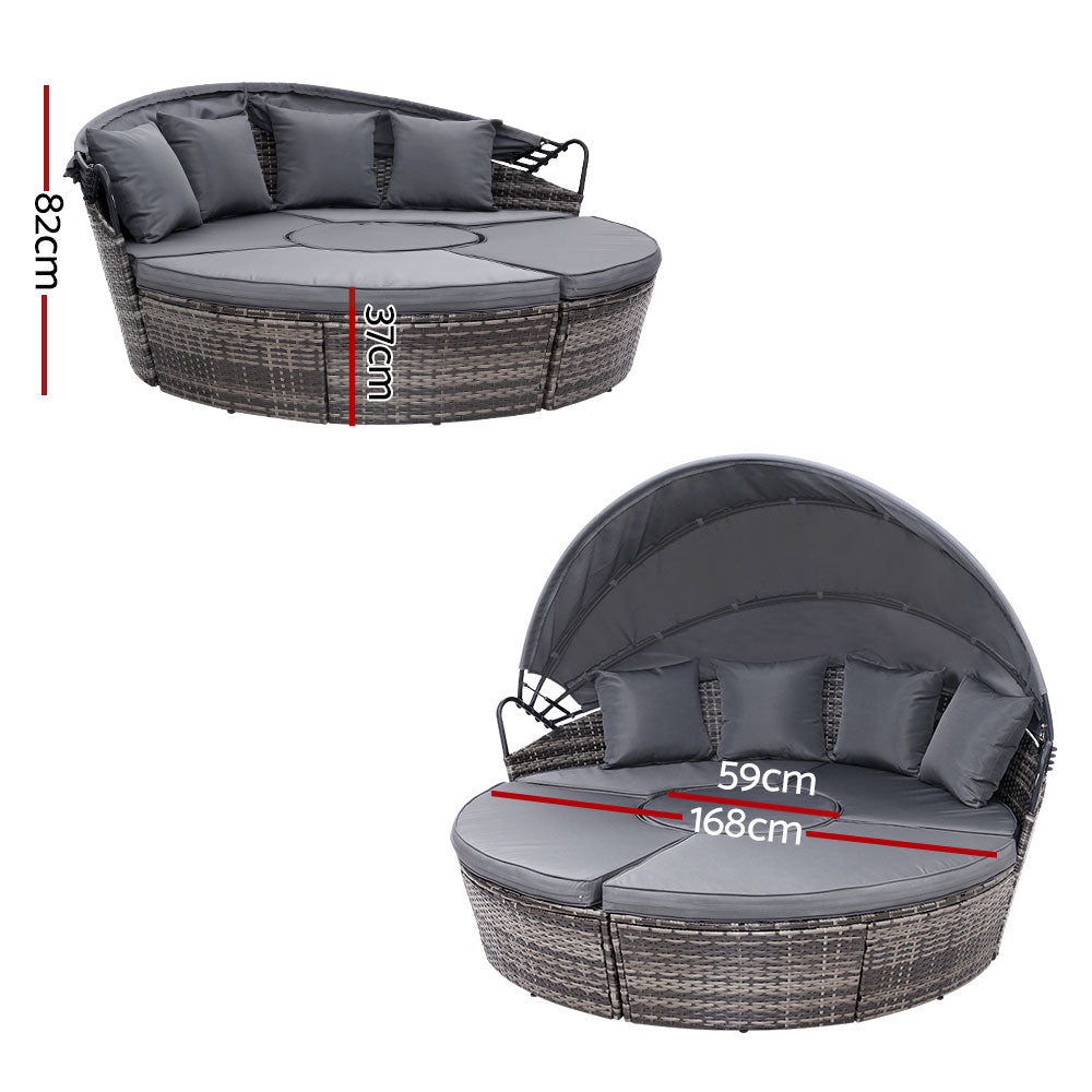 Gardeon Sun Lounge Setting Wicker Lounger Day Bed Patio Outdoor Furniture Grey - TRENDZ