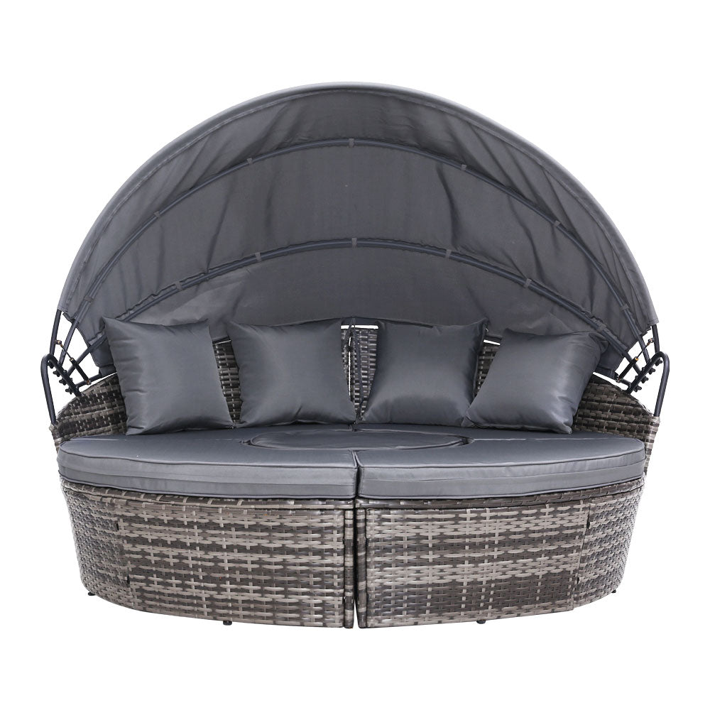 Gardeon Sun Lounge Setting Wicker Lounger Day Bed Patio Outdoor Furniture Grey - TRENDZ