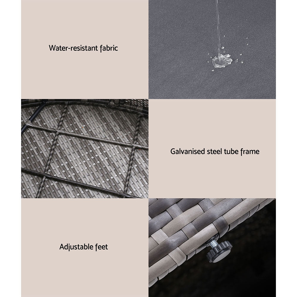 Gardeon Sun Lounge Setting Wicker Lounger Day Bed Patio Outdoor Furniture Grey - TRENDZ