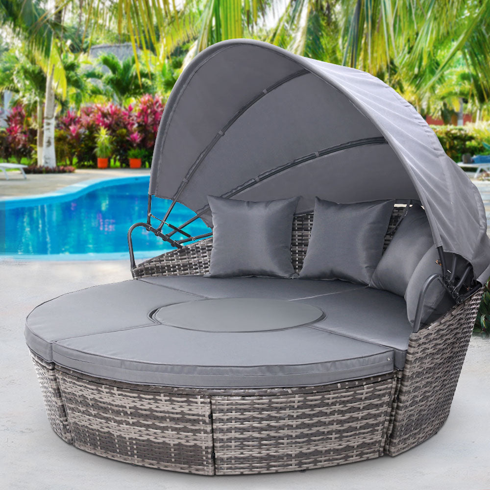 Gardeon Sun Lounge Setting Wicker Lounger Day Bed Patio Outdoor Furniture Grey - TRENDZ