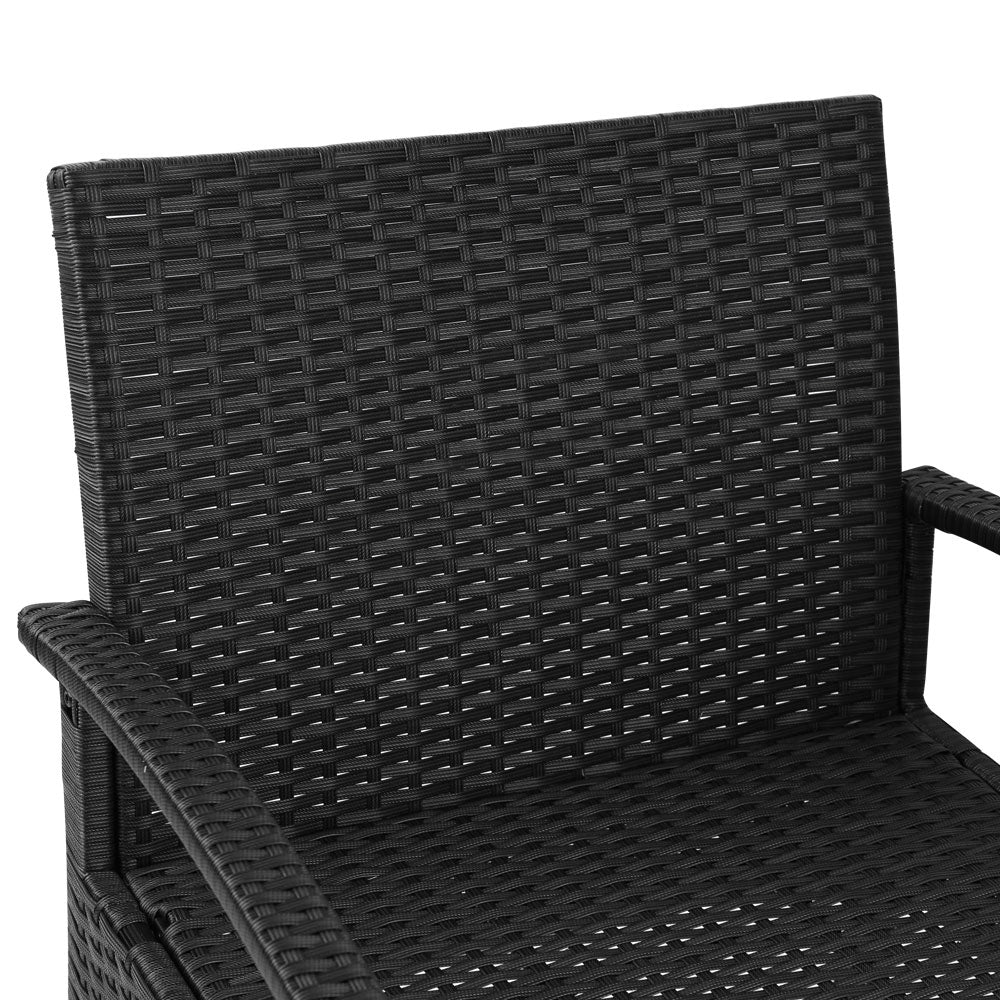 Gardeon 3PC Patio Furniture Bistro Set Wicker Outdoor Lounge Setting Black - TRENDZ