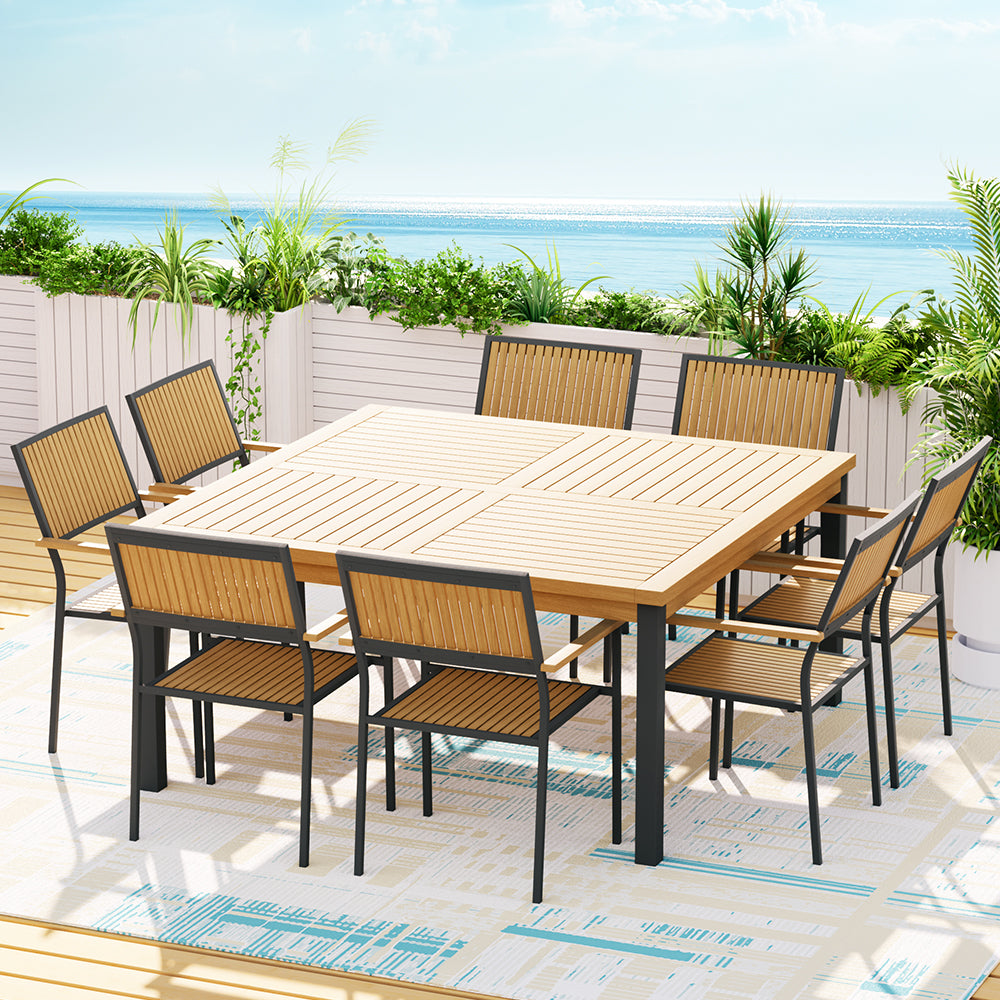 Gardeon Outdoor Dining Set 9 Piece Wooden Table Chairs Setting - TRENDZ