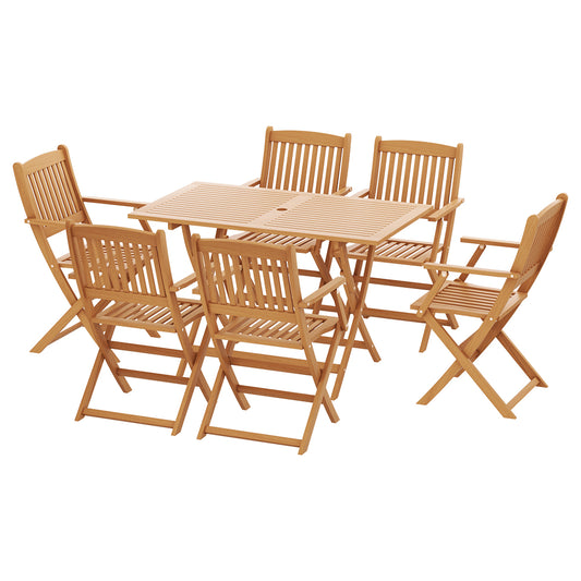 Gardeon Outdoor Dining Set 7 Piece Wooden Table Chairs Setting Foldable - TRENDZ