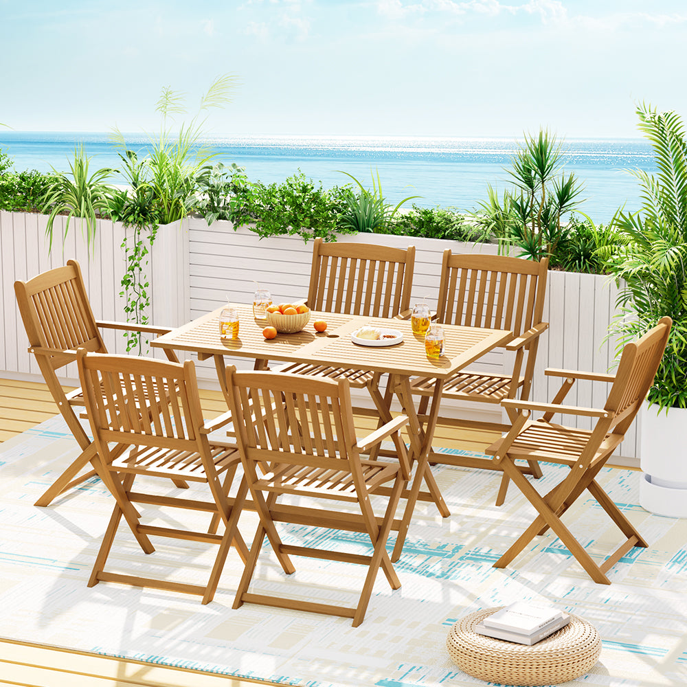 Gardeon Outdoor Dining Set 7 Piece Wooden Table Chairs Setting Foldable - TRENDZ