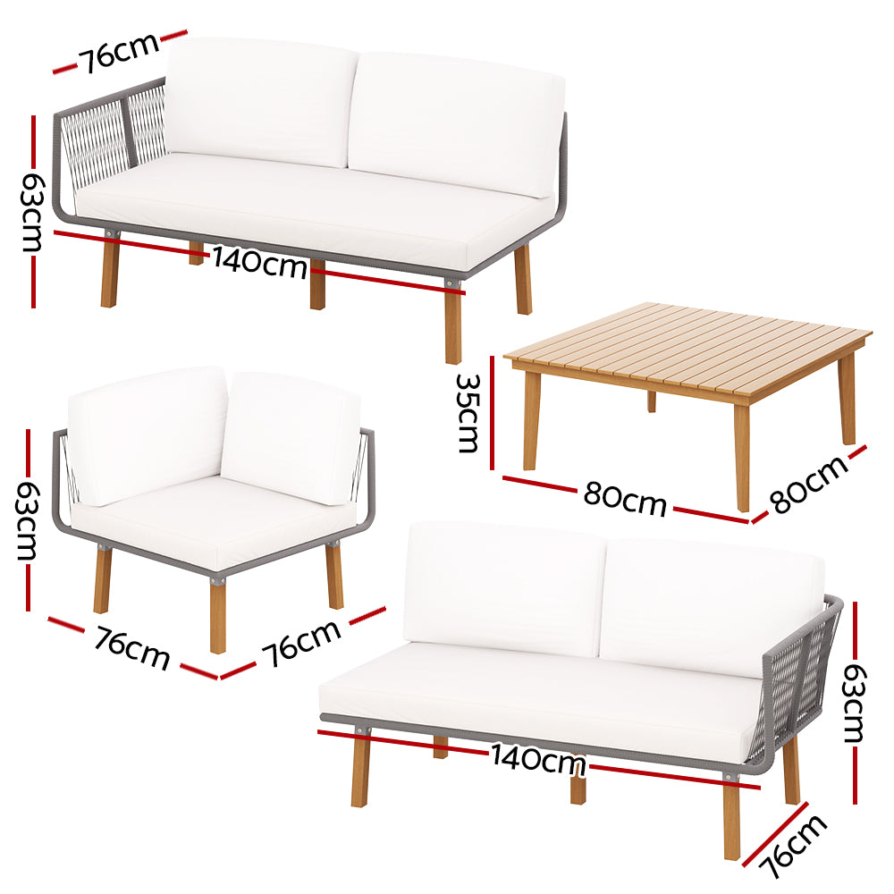 Gardeon 5-Seater Outdoor Sofa Set Wooden Lounge Setting Aluminum - TRENDZ