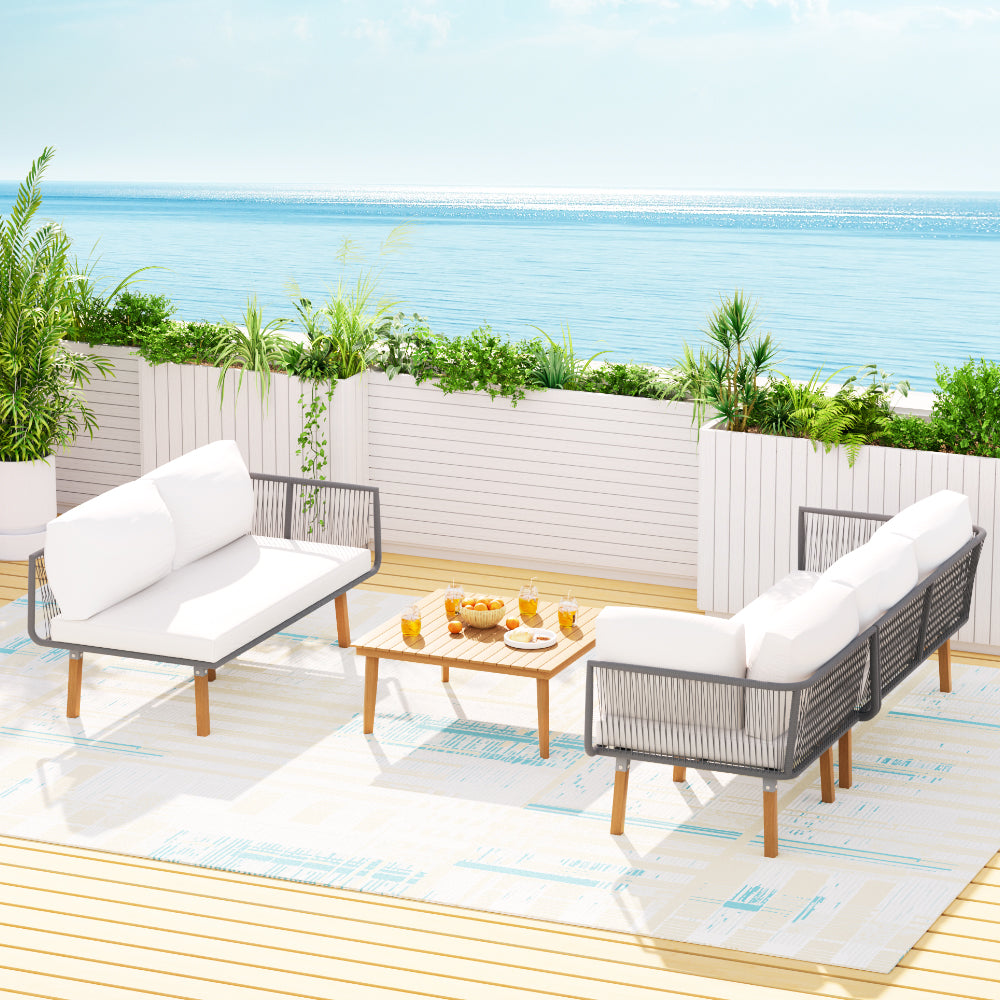 Gardeon 5-Seater Outdoor Sofa Set Wooden Lounge Setting Aluminum - TRENDZ