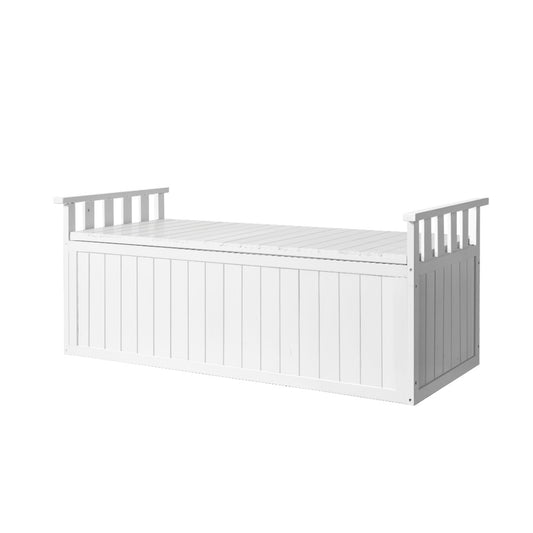 Gardeon Outdoor Storage Bench Box 129cm Wooden Garden Toy Chest Sheds Patio Furniture XL White - TRENDZ