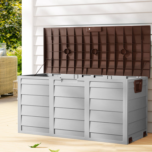 Gardeon Outdoor Storage Box 290L Lockable Organiser Garden Deck Shed Tool Brown - TRENDZ