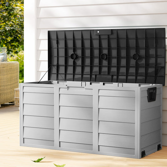 Gardeon Outdoor Storage Box 290L Lockable Organiser Garden Deck Shed Tool Black - TRENDZ