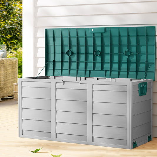 Gardeon Outdoor Storage Box 290L Lockable Organiser Garden Deck Shed Tool Green - TRENDZ