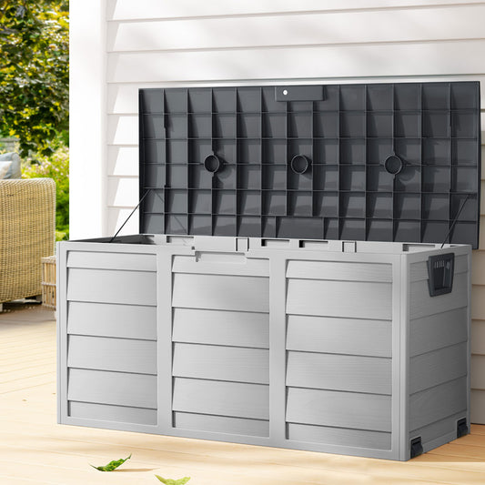 Gardeon Outdoor Storage Box 290L Lockable Organiser Garden Deck Shed Tool Grey - TRENDZ