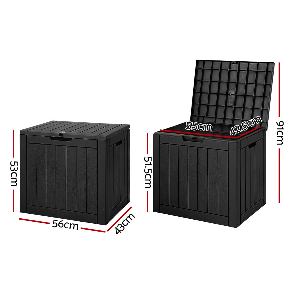 Gardeon Outdoor Storage Box 118L Container Lockable Garden Toy Tool Shed Black - TRENDZ
