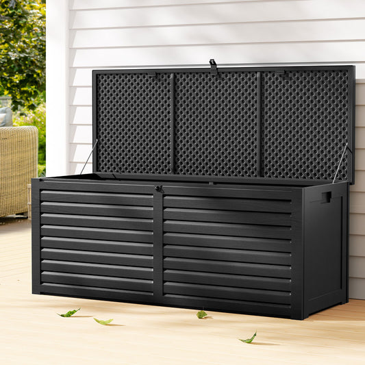 Gardeon Outdoor Storage Box 390L Container Lockable Garden Bench Shed Tools Toy All Black - TRENDZ