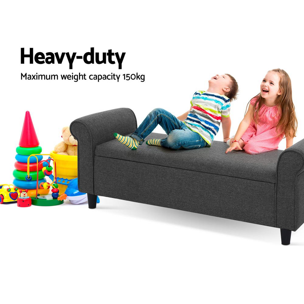 Artiss Storage Ottoman Blanket Box 125cm Arm Linen Grey - TRENDZ