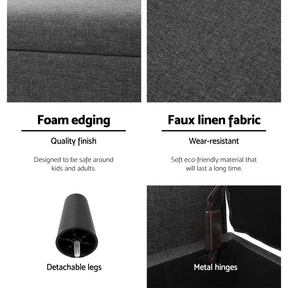 Artiss Storage Ottoman Blanket Box 125cm Arm Linen Grey - TRENDZ