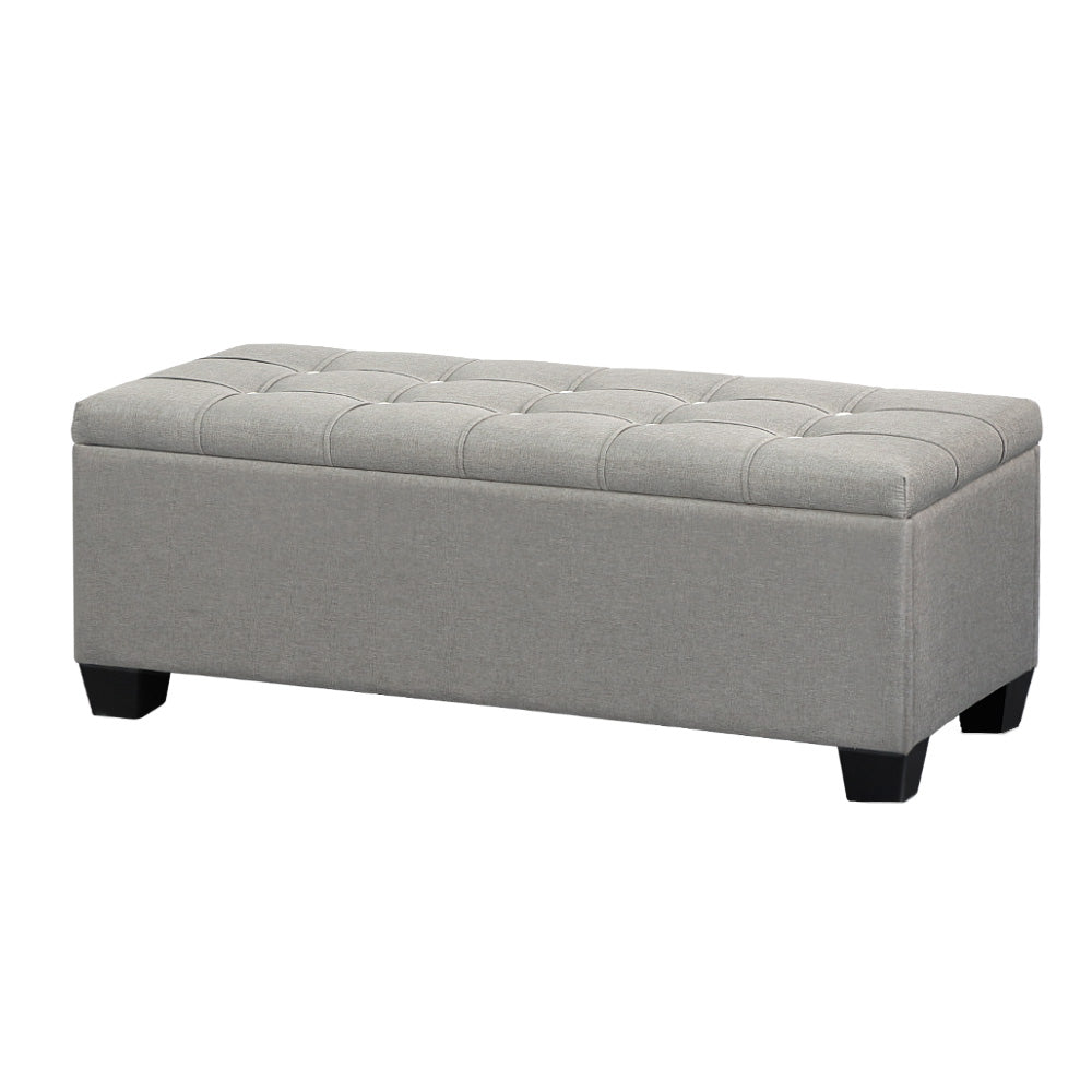 Artiss Storage Ottoman Blanket Box 97cm Button Linen Grey - TRENDZ