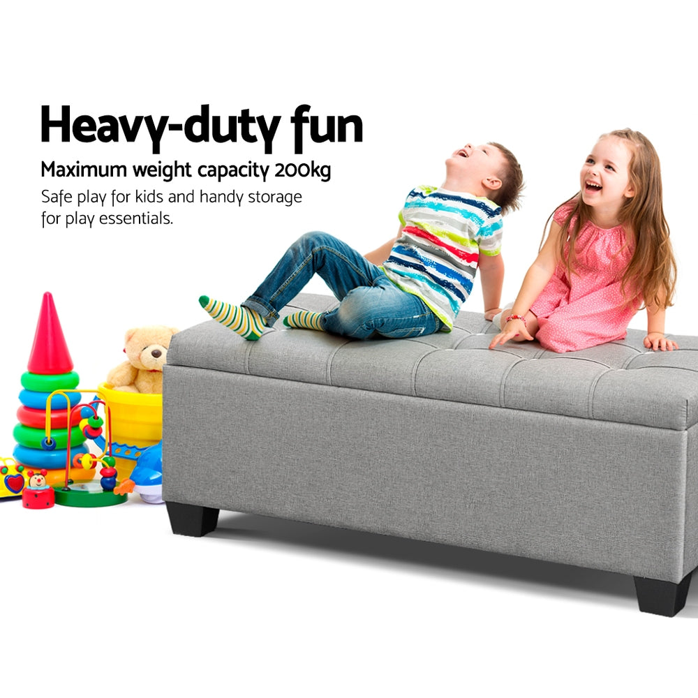 Artiss Storage Ottoman Blanket Box 97cm Button Linen Grey - TRENDZ