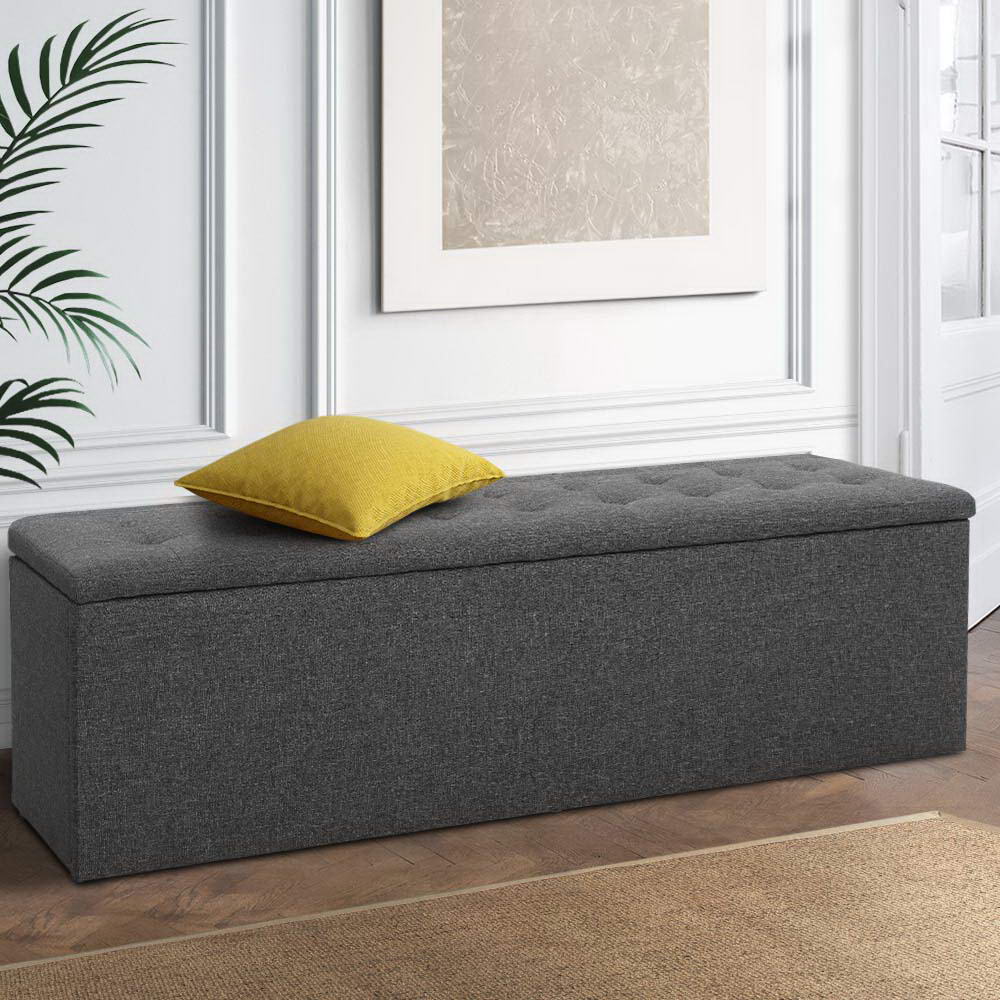 Artiss Storage Ottoman Blanket Box 140cm Linen Dark Grey - TRENDZ