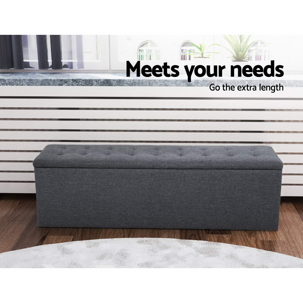 Artiss Storage Ottoman Blanket Box 140cm Linen Dark Grey - TRENDZ
