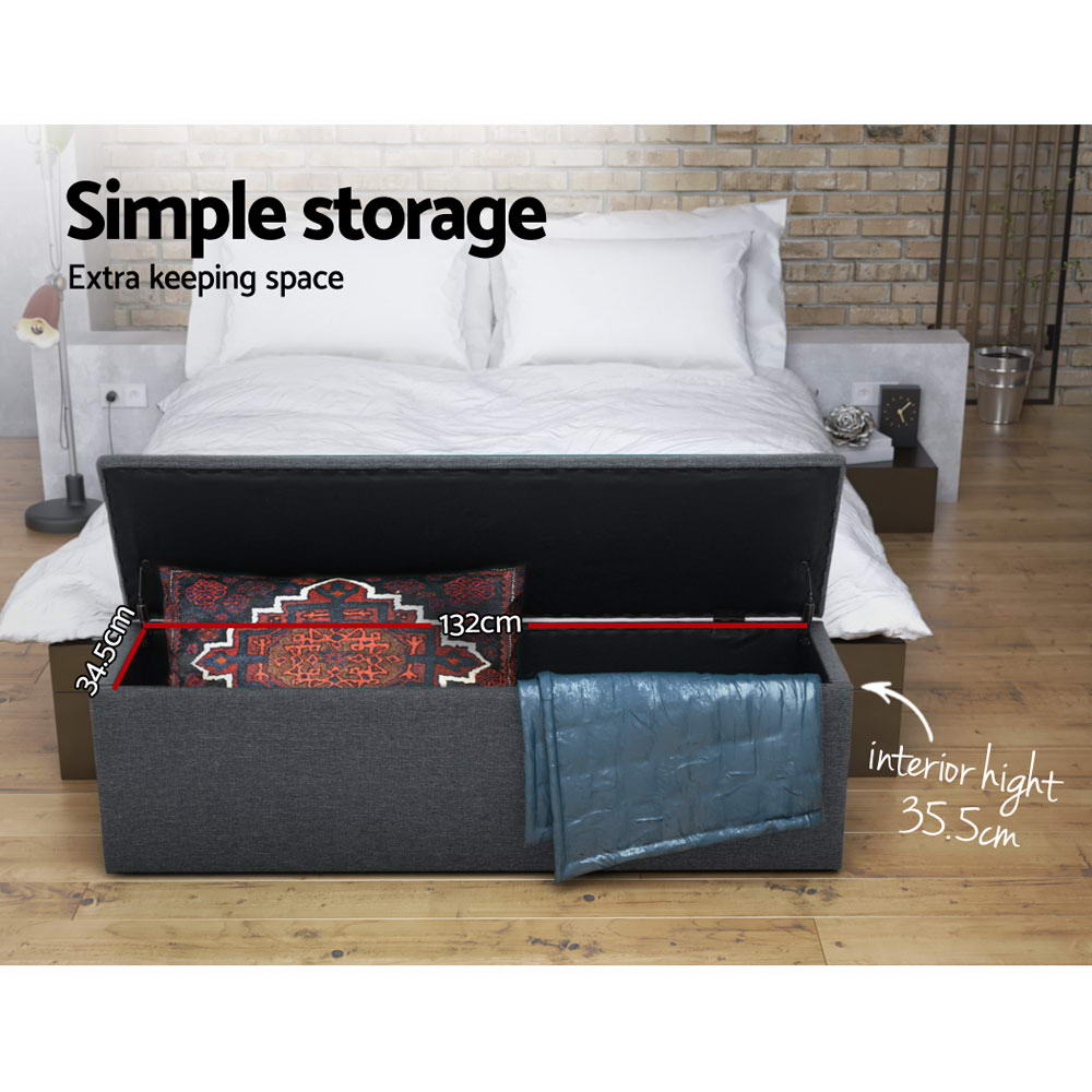 Artiss Storage Ottoman Blanket Box 140cm Linen Dark Grey - TRENDZ