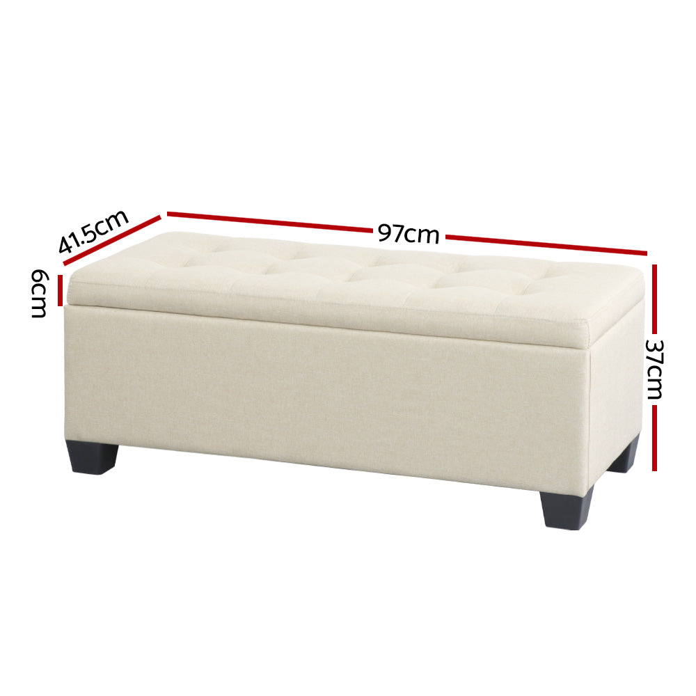 Artiss Storage Ottoman Blanket Box 97cm Linen Beige - TRENDZ